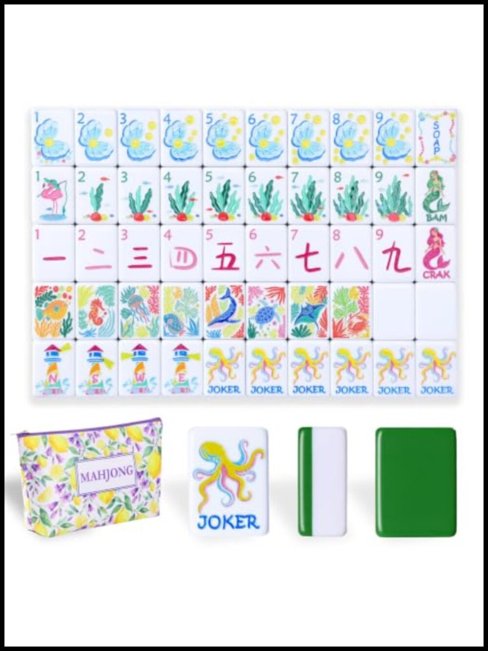 American Mahjong Tile Set - 160 Engraved Melamine Tiles with Bag & Accessories